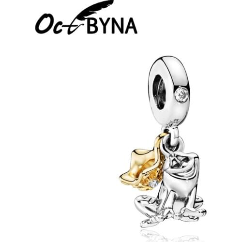 Octbyna Fairy Tale Bead Charms Pendant Gold Crown The Frog Prince Fits Pandora Bracelet Necklace For Women DIY Jewelry Making