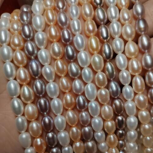 Natural Freshwater Pearl AA Grade 7-8mm Rice Shaped Choker Necklace 36cm Single Strand For Women DIY Jewelry