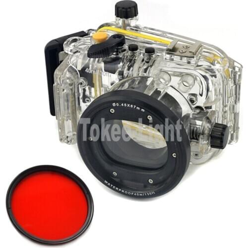40 meters 130ft Underwater Waterproof Housing Diving Camera Case Bag for Canon S110 Camera With 67mm Red filter