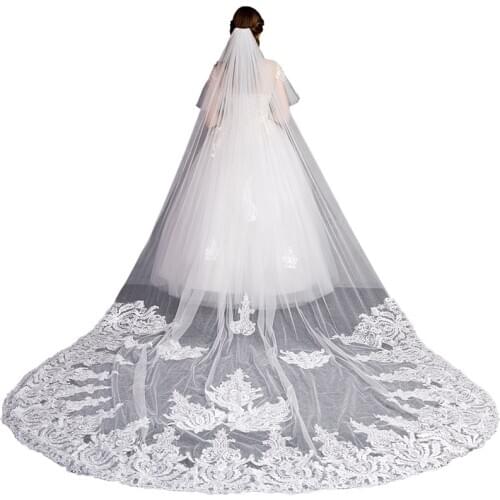 Stunning Wedding Veil With Lace Appliqued Real Image One Layers Soft Net Bridal Veils Comb White Ivory Champagne