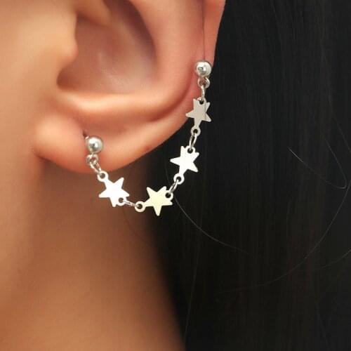 Simple Love Heart Chain Earrings Star Earring for Women Gold Color Silver Color Trend All-in-one Earrings Gifts for Friends