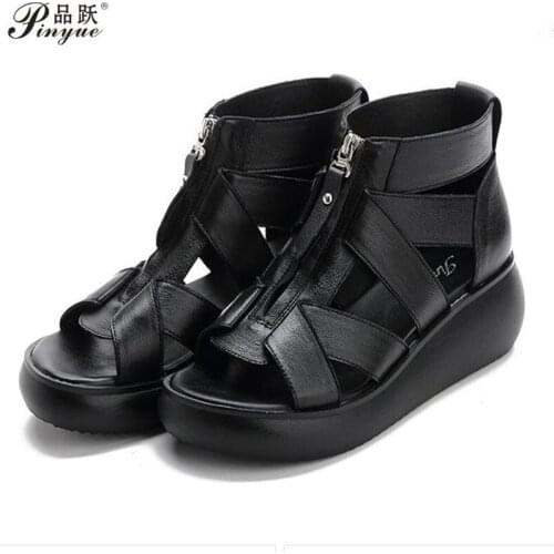 Summer Fashion sandals genuine leather soft outsole comfortable open toe wedges mother shoes flat sandals