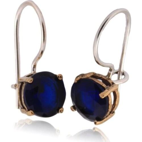 925 Sterling Earrings with Blue Zircon Stone and Circular Design