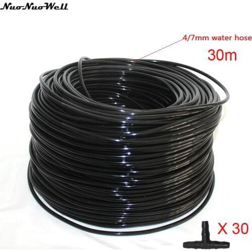 30m 4/7mm Hose Garden Water Micro Irrigation Pipe With 30 Pcs Standard Tee Connectors Hose Watering Tubing Sprinkler Easy Kits