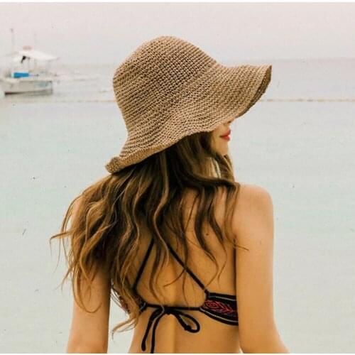 Simple Fashion Girls Floppy Foldable Straw Hat Spring Summer Sun Shade Wide Brim Panama Straw Dome Bucket Hat Femme Shade Hat