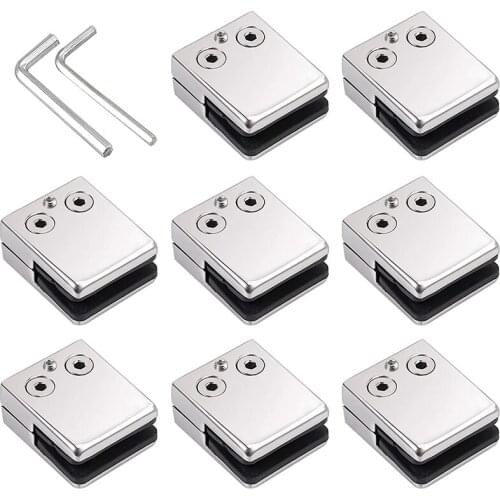 Glass Clamp 8-10mm 8PCS Stainless Steel 304 Glass Clamps Adjustable Glass Bracket Flat Back for Balustrade Staircase