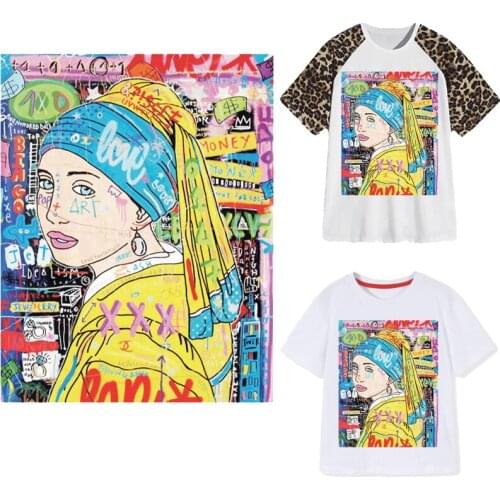 Spoof Art Girl Patches Thermal Stickers on Clothes Fabric Iron-on Transfers for Clothing Thermoadhesive Patch Diy Heat Applique