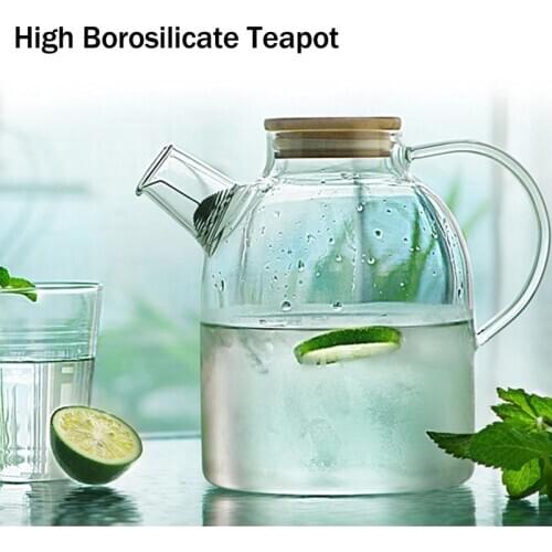 1000/1800ml High Borosilicate Glass Heat Resistant Teapot Coffee Water Jug with Wooden Lid Glass Bottle Puer Kettle Teaware