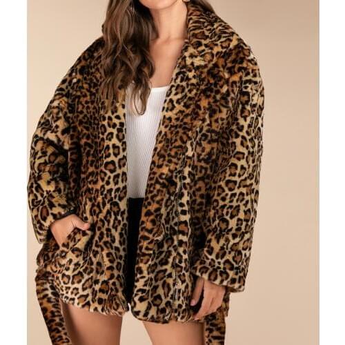 Thickening Warm Winter Faux Fur Coat Women Elegant Leopard Print Zipper Fur Jacket Coat Pocket Streetwear Female Clothing 2C0271