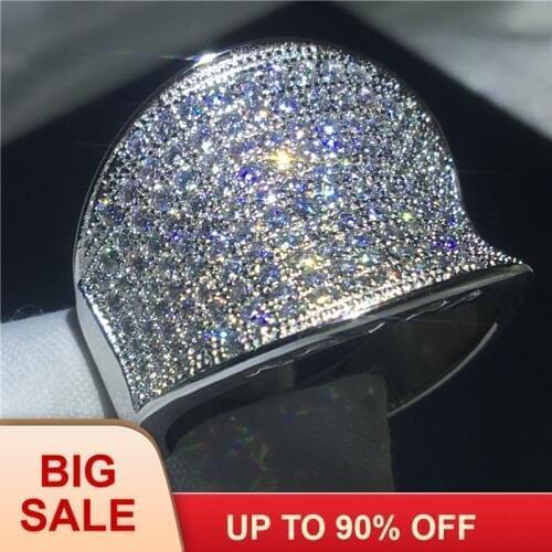 Vintage Big ring Silver color Pave settting 132pcs 5A zircon Cz Engagement wedding band rings for women Bridal Jewelry