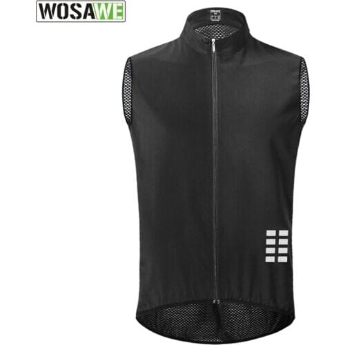 WOSAWE Cycling Jacket Men Sleeveless Cycle Vest Reflective Breathable Coat Bicycle MTB Road Bike Jersey Windstopper Jacket