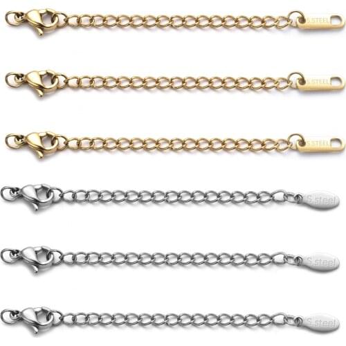 10Pcs 5cm Stainless Steel Lobster Clasp Extension Chain Clasps Connector DIY Bracelet Necklace Jewelry Making Findings Supplies