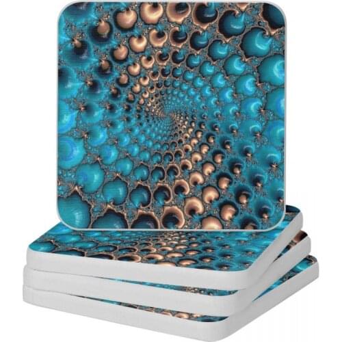 Teal Circles Diatomite Square Round Coaster MildewProof Cup Bonsai Mat Soap Toothbrush Pad Diameter 10cm