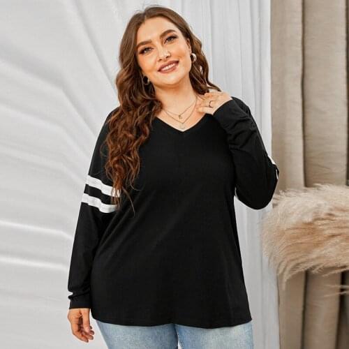 2021 Spring Autumn Long Sleeve Blouse Plus Size 5XL Women V Neck Striped Patchwork Casual Long Blouse Big Size Ladies Tunic Tops