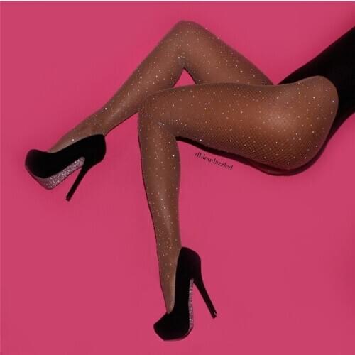 Women High Waist Tight Sparkly Rhinestone Fishnet Tight Pantyhose Sexy Lady Mesh High Thigh Stockings Tights Pantyhose Stockings