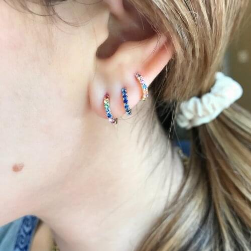 Classic Rainbow Cz Mini Circle Hoop Earring Delicate Minimal 925 Sterling Silver Jewelry for Female Women Fashion Wholesale2021