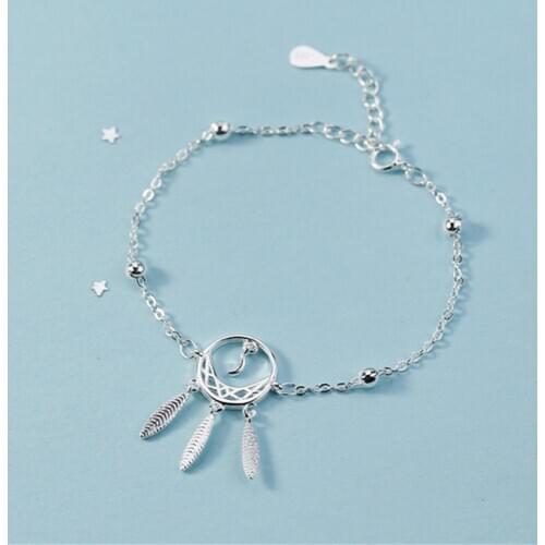 925 Sterling Silver Tassel Feather Charm Bracelet &Bangle For Women Girls Party Wedding Jewelry Pulseras Mujer SL380