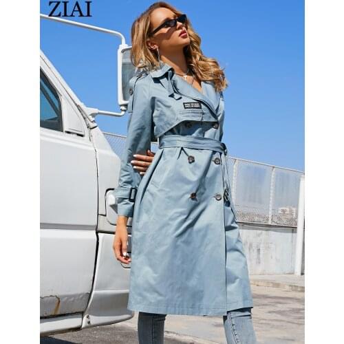 ZIAI 2020 trench coat women long female waterproof top quality letter outwear zipper long sleeve hot ZS-7261