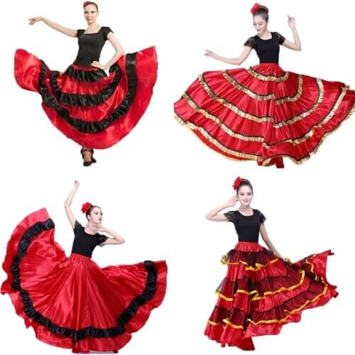 Plus Size Lady Spanish Flamenco Skirt Dance Costumes Clothing for Women Red Black Spanish Bullfight Festival Belly Dance Wear