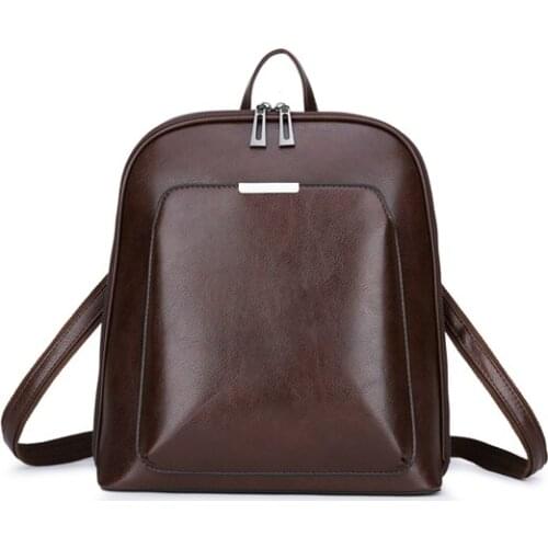 Retro Ladies Backpack High Quality Leather School Bag Girls Ladies Simple Style Backpack Large Capacity Casual Backpack