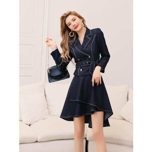 High Quality Womens Set 2021 Spring Autumn Denim Skirt Suit Ladie Jeans Coat Jacket+Sexy Asymmetrical Jeans Skirt Sets Casual
