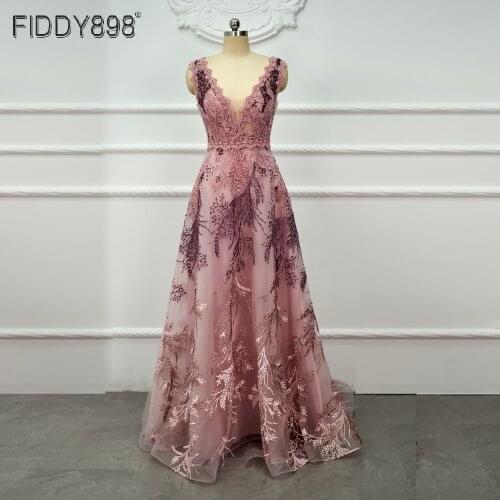 Vestidos Formales A-Line V-Neck Lace Evening Dress Floor Length Long Women Formal Gowns Beaded Sheer Bodice Party Robe Soiree