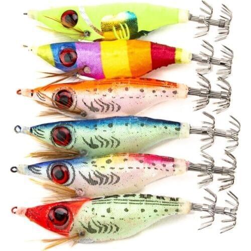 1pc 10cm Fishing Lure Big Eyes Wooden Clear Luminous Squid Prawn Lure Jigging Baits Squid Jigs Hook Lures