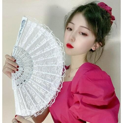 10pcs Anime Retro Style Double Side Lace Dance Birthday Party Masquerade Cosplay Performance Activity Womens Folding Fan