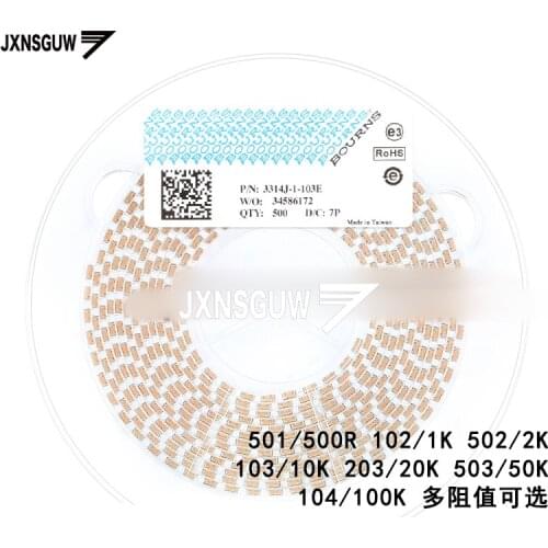 10PCS 3314J-501/102/502/103/203/503/104E 500R 1K 5K 10K 20K 50K 100K precision adjustable resistance trimmer potentiometer