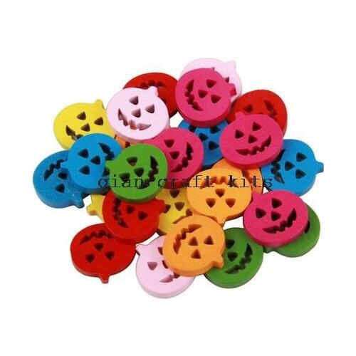 400 pcs DIY Kawaii mix color painted Hollow Pumpkin Scrapbooking Sewing Beautiful Hand Painted Wood Buttons 19mm