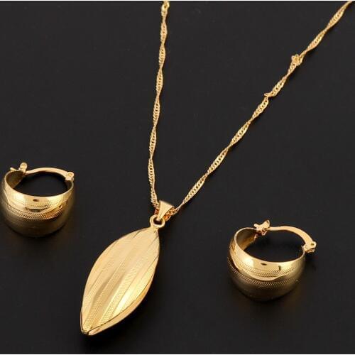 Bangrui African Bridal Wedding Jewelry Arab Ethiopian set Jewelry Necklace Pendant Earring Set Joias Ouro Gold Jewelry