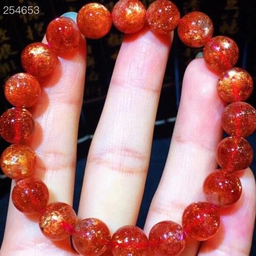 Genuine Natural Gold Strawberry Quartz Orange Sunstone 9.6mm Clear Rectangle Beads Bracelet Crystal Women Men AAAAAA