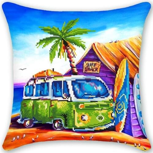 Partial Round Drill DIY Diamond Painting Landscape Sea House Cushion Cover Pillow Case Decor Room Art Mosaic Cross Stitch