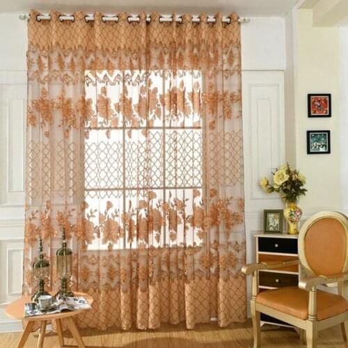 European Luxury Window Curtains 1 Sheet Tulle Curtains for Living Room Bedroom Balcony Printed Floral Shading Curtain