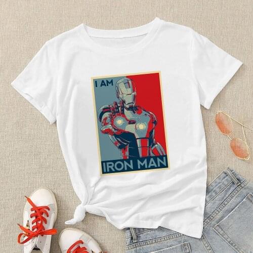 I'm Iron Man T-shirt Women Super Hero Harajuku Streetwear Round Neck Top for Ladies Roupas Femininas Tumblr Marvel The Avengers
