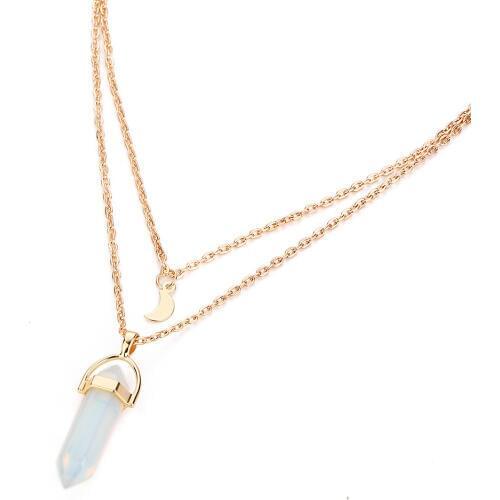HOCOLE Opal Stone Moon Choker Necklaces Vintage 2017 New Fashion Multi Color Pendant Quartz Necklace for Women Boho Jewelry