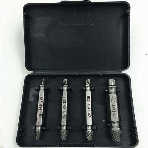 HSS 4341 4pcs Damaged Screw Remover Double-End Stripped Screws Extractor Set Bolt Extractor For Drill Taladro Manual