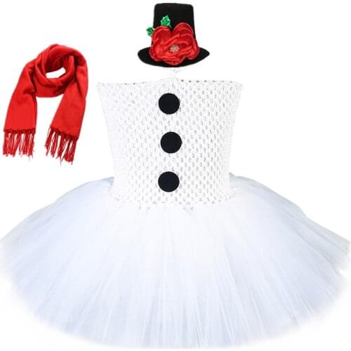 Girls Snowman Christmas Dress for Kids Olaf Costume Outfits White Xmas Tutu Dress Set Baby Girl Birthday Party Clothes Gift 1-14