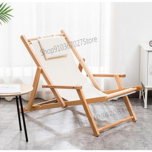Imported Beech Solid Wood Beach Chair Folding Chair Wooden Canvas Chair Balcony Household Leisure Chair Outdoor Portable Chair