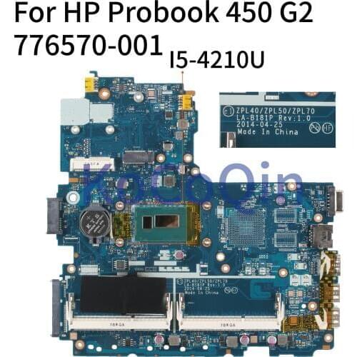 KoCoQin Laptop motherboard For HP Probook 440 450 G2 Core I5-4210U Mainboard 768058-001 776570-501 ZPL40/ZPL50/ZPL70 LA-B181P