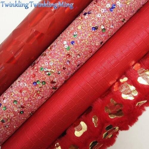 RED Glitter Fabric, Iridescent Faux Fabric, Leopard printed fur Fabric Sheets For Bow A4 21x29CM Twinkling Ming XM960