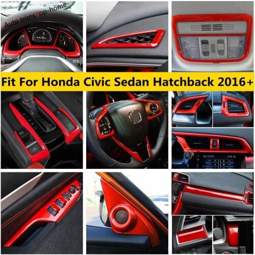 Red Interior Kit For Honda Civic 2016 - 2020 Pillar A Speaker Dashboard AC Air Gear Box Steering Wheel Cover Trim Accessories