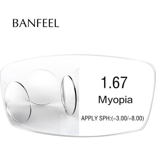 BANFEEL 1.67 index (-3.00 ~ -8.00) Prescription Toughness Thinner Super-Tough CR-39 Resin Glasses Lenses Myopia Optical Lens