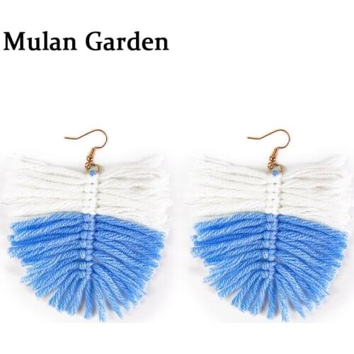 M&G 3 Patterns Cotton Thread Weave Macrame Earring New Fashion Big Leaf Shape Pendant Tassle Earring Simple Fashion Girl Gifts