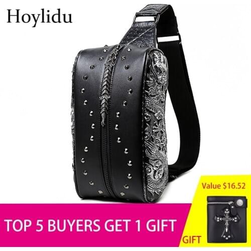 Fashion Gothic Punk Rivet Chest Bag 3D Dragon Pattern Luxury Handbags Women Bags Desinger PU Leather Men Shoulder Crossbody Bag