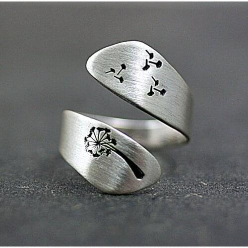Fashion Adjustable Engraving Dandelion Ring For Women Men Personality Opening Finger Rings Engagement Wedding Party Jewelry