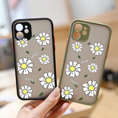 Fashion Green Daisy Flower Phone Case For iPhone 11 Pro MAX 12 XR 7 X XS SE2020 8 6Plus Cute Floral Clear Hard Matte Cover Coque