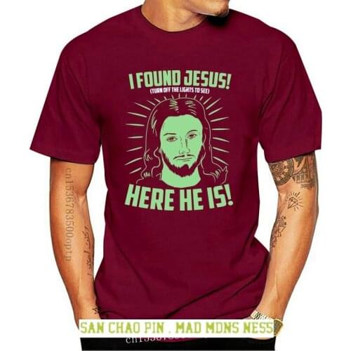 Mens I Found Jesus Funny Glow In The Dark Religious Turn Off The Lights T Shirt Shirts Summer Short Sleeve Novelty