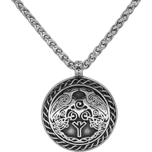 Stainless steel men viking raven rune necklace nordic odin jewelry for men viking gift