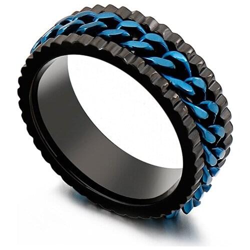 European and American retro fashion personality chain mens ring titanium steel ring